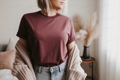 Maroon t shirt and denim jeans mockup image Product Image 1