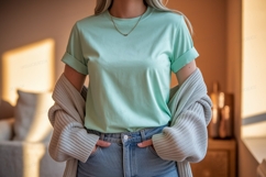 Mint tee and cardigan mockup shirt clothing Product Image 1