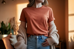 Terracotta tee light wash denim beige cardigan image Product Image 1