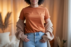 Orange T Shirt Denim Jeans Cardigan Mockup image Product Image 1