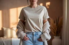 Casual beige t shirt and denim mockup image Product Image 1