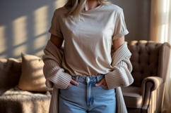 Casual beige t shirt mockup image Product Image 1