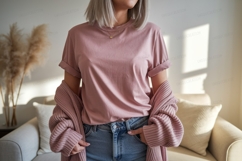 Pink shirt and cardigan mockup woman Product Image 1