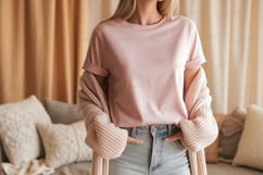 Pink TShirt Mockup Casual Outfit t-shirt Product Image 1