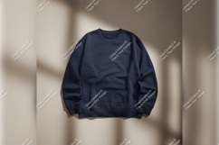 Navy Blue Sweatshirt Tshirt Mockup On Beige Product Image 1