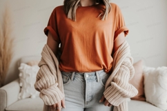 Orange shirt light jeans cozy cardigan image Product Image 1