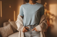 Light blue t shirt and cream cardigan mockup image Product Image 1