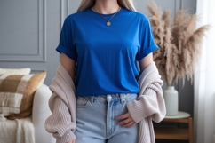 Blue TShirt Mockup With Cardigan casual Product Image 1