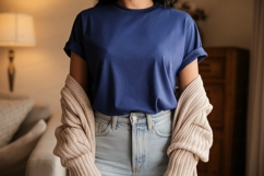 Blue T Shirt Light Jeans Cardigan Mockup Product Image 1