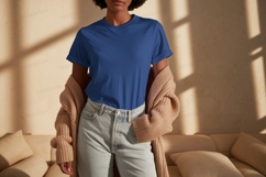 Blue t shirt mockup with cardigan image Product Image 1