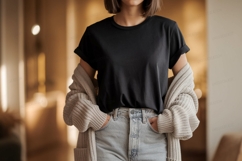 Black t shirt and beige cardigan mockup image Product Image 1
