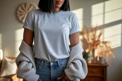 Light blue t shirt mockup with cardigan image Product Image 1