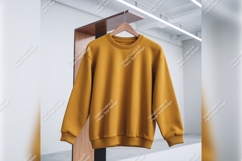 Mustard Color Sweatshirt On Hanger Tshirt Mockup Product Image 1