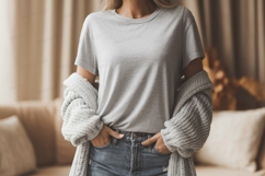 Grey T Shirt Mockup Casual Wear image Product Image 1