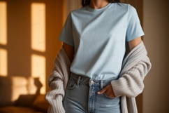 Light blue t shirt and grey cardigan image Product Image 1