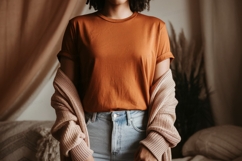 Terracotta tee light denim jeans cozy cardigan image Product Image 1