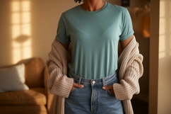 Teal t shirt and denim jeans mockup image Product Image 1