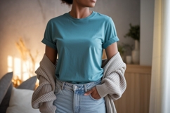 Teal t shirt light wash denim Mockup tshirt jeans Product Image 1