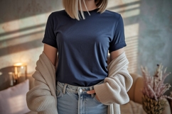 Navy shirt light jeans beige cardigan image Product Image 1