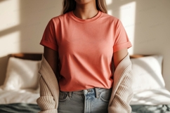 Coral tee with rolled sleeves and cardigan Product Image 1