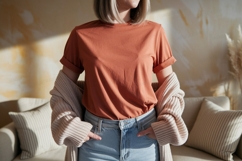 Terracotta tee light wash denim casual image Product Image 1