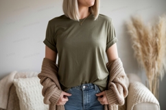 Green t shirt mockup with cardigan tshirt woman Product Image 1