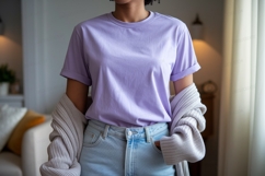 Lavender tee light denim jeans grey cardigan image Product Image 1
