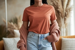 Terracotta tee light denim jeans cardigan image Product Image 1