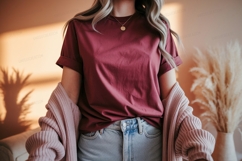 Maroon tee light wash jeans pink cardigan image Product Image 1