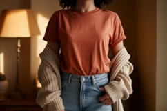 Terracotta tee light wash denim jeans image Product Image 1