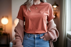Terracotta tee blue jeans cardigan image Product Image 1