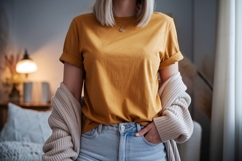 Mustard tee light wash jeans cozy cardigan image Product Image 1