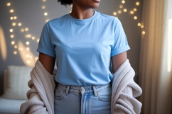 Blue shirt light jeans knit cardigan image Product Image 1