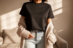 Black T Shirt Mockup With Cardigan image Product Image 1