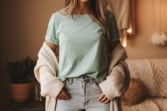 Mint tee and cream cardigan mockup image Product Image 1