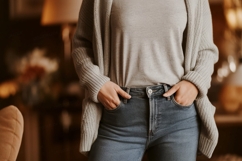Casual Grey Cardigan Blue Jeans Mockup image Product Image 1