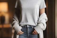 Grey tee blue jeans knit cardigan image Product Image 1