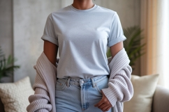 Light blue t shirt and grey cardigan mockup image Product Image 1