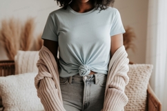 Light blue t shirt denim jeans cardigan image Product Image 1