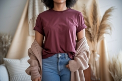 Maroon t shirt blue jeans cardigan image Product Image 1