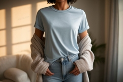 Light blue t shirt and denim jeans mockup image Product Image 1