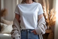 White t shirt mockup with cardigan clothing Product Image 1