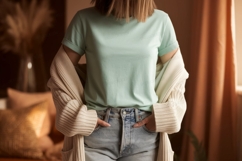 Mint tee and cream cardigan mockup image Product Image 1