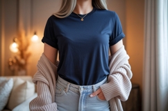 Navy blue t shirt light wash denim jeans image Product Image 1