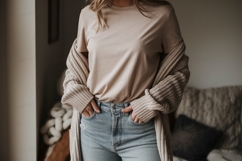 Casual beige t shirt and denim jeans mockup image Product Image 1