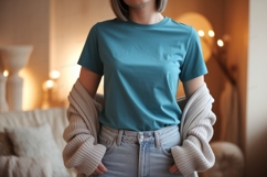 Teal t shirt light wash denim jeans cardigan tshirt Product Image 1