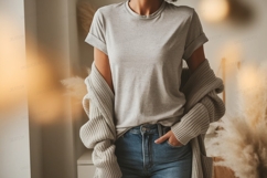 Grey t shirt and cardigan mockup image Product Image 1