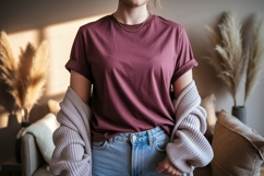 Maroon t shirt light blue jeans mockup image Product Image 1