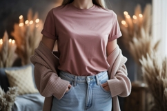 Pink shirt blue jeans cardigan mockup image Product Image 1