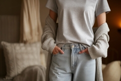 Casual grey t shirt light denim jeans mockup image Product Image 1